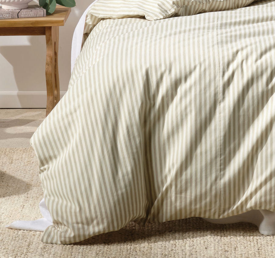 Classic Stripe Quilt Cover Set Range Pebble