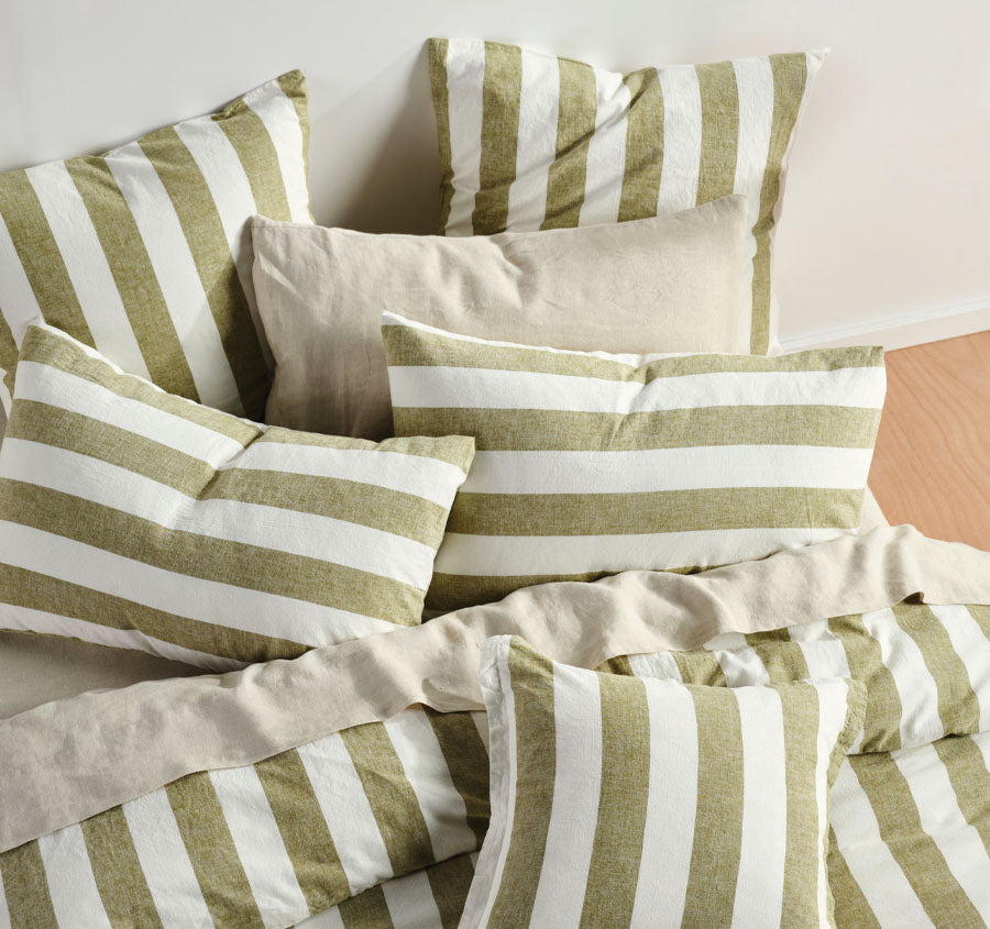 Vintage Stripe Quilt Cover Set Range Pesto