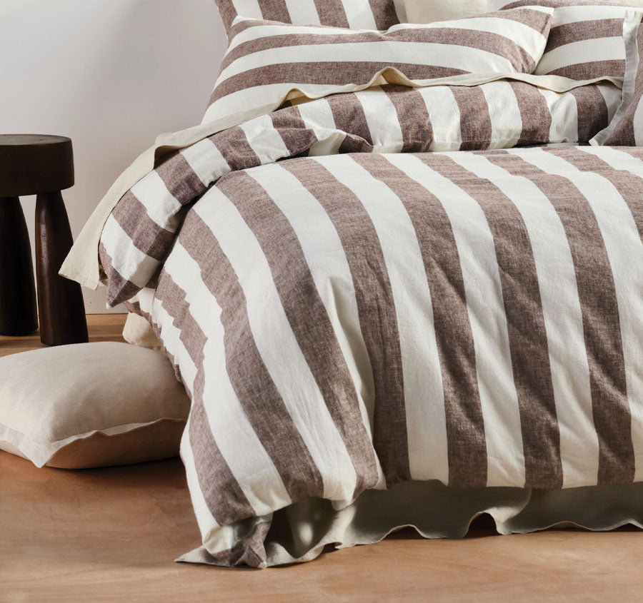 Vintage Stripe Quilt Cover Set Range Tiramisu